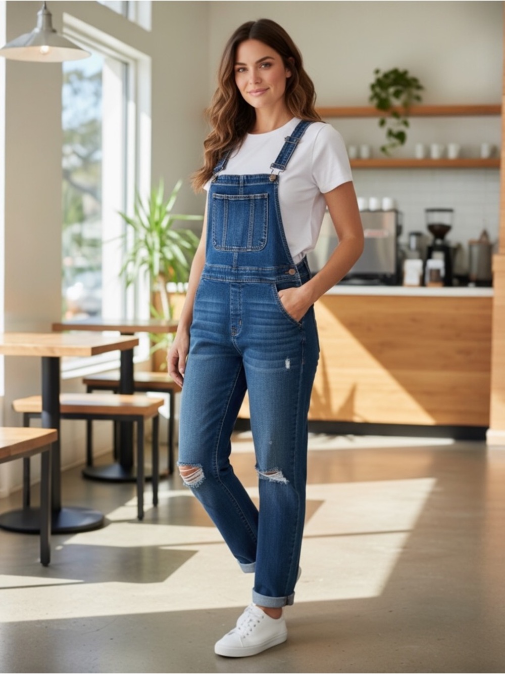 Altar'd State Distressed Blue Denim Overalls